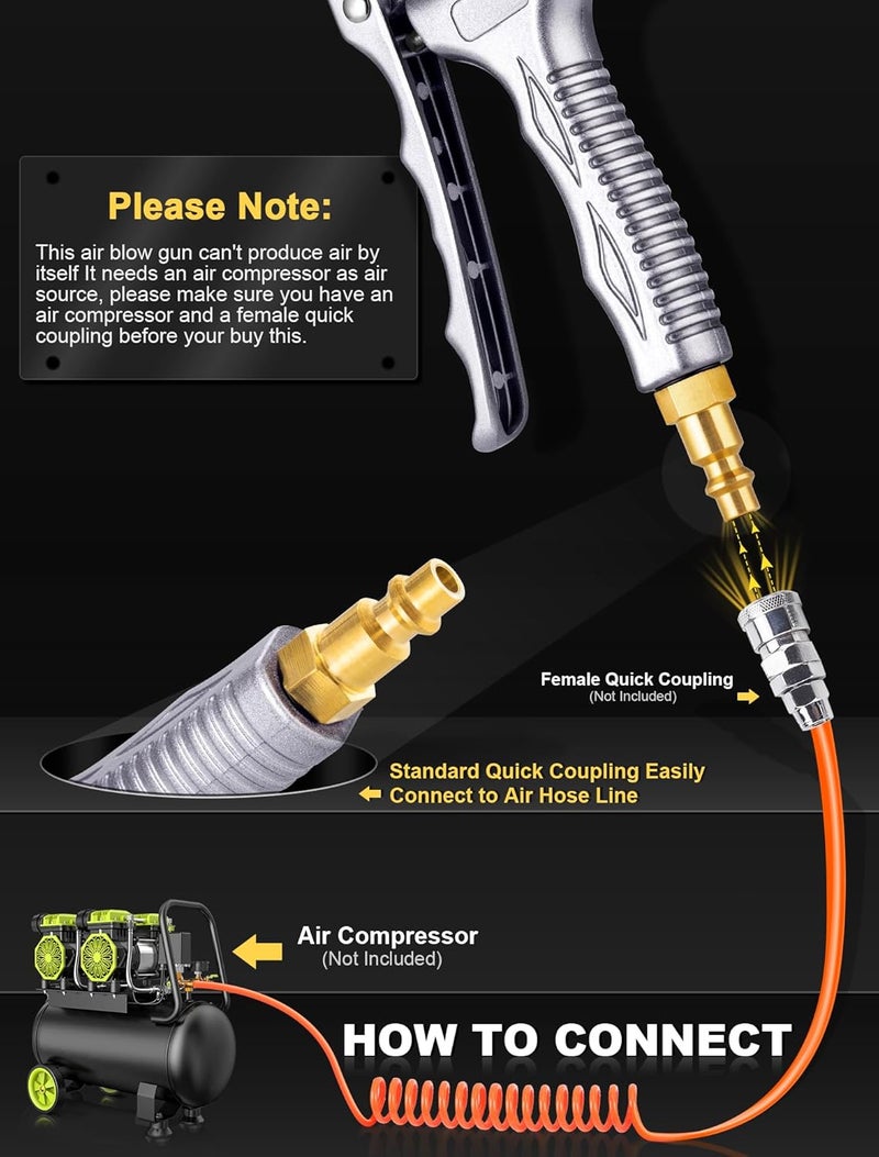 JASTIND Upgrade Air Blow Gun with Adjustable Air Blower Nozzle, Up to 27 Inches Extension with 4.9 Inches Steel Air Flow Nozzle, High Volume Pneumatic Dust Clean Tool for Air Compressor Accessory - Image 5